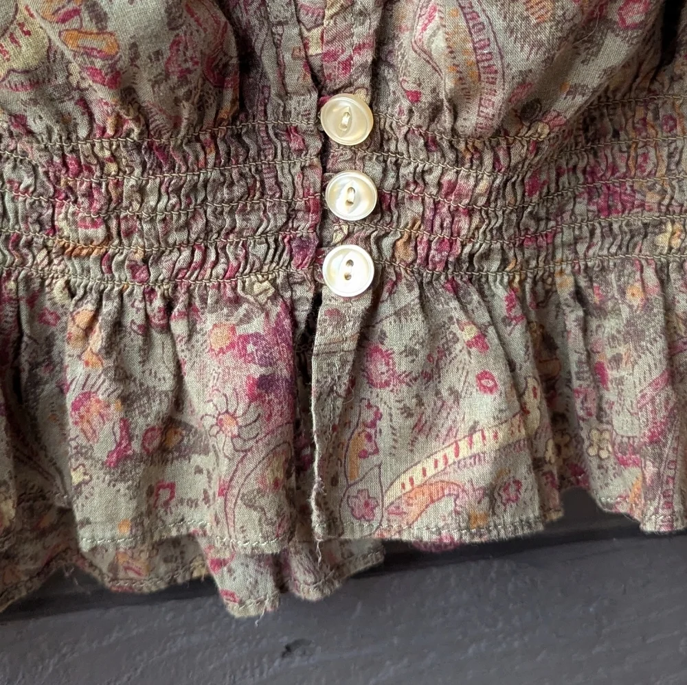 Lauren Jeans Ralph Lauren Button Up Mock Neck Long Sleeve Victorian Blouse Large